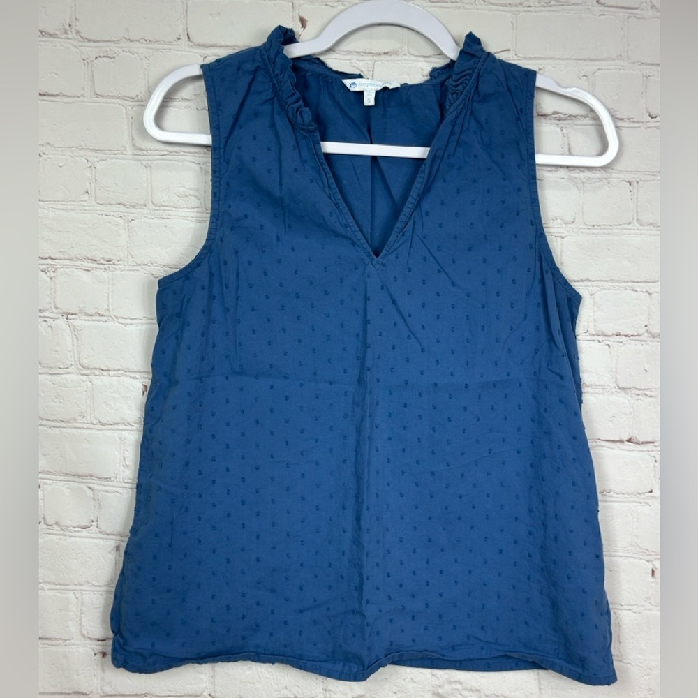 Sleeveless Navy Blue V-Neck Swiss Dot Top